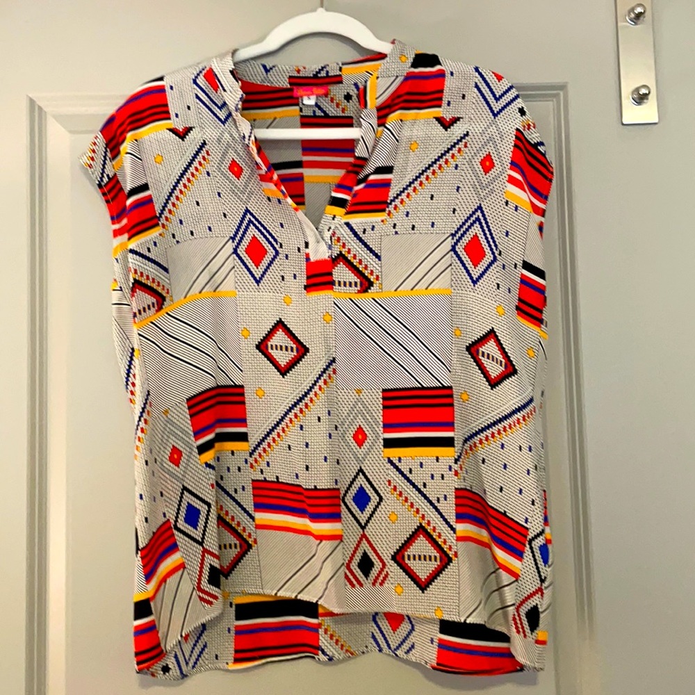 Bianca Coletti S/S silk geometric print top Sz. S